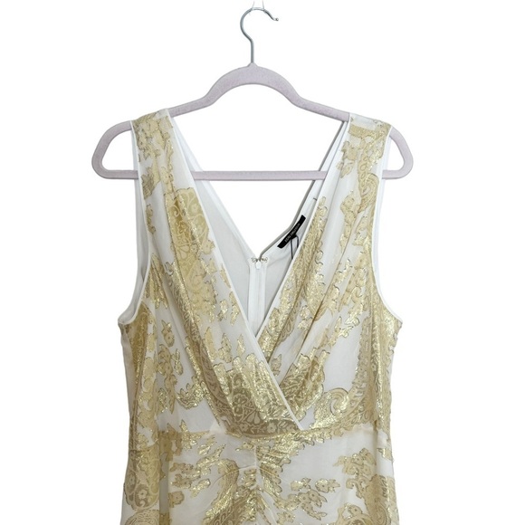 NWT KOBI HALPERIN Gold Metallic Foil Print Vneck Sleeveless Dress XXL - Picture 4 of 7